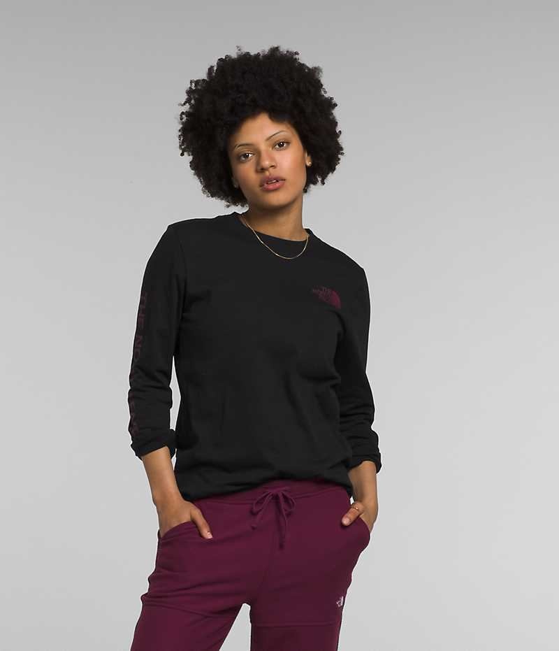 The North Face Long Sleeve Sleeve Hit Grafiske T-Skjorte Dame Svarte | NORGE XCEITM