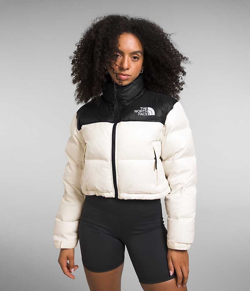 The North Face Nuptse Kort Dunjakke Dame Hvite Svarte | NORGE VWDRMN